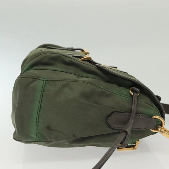 PRADA Shoulder Bag Nylon Khaki Gold Auth 138636 - Picture 4 of 16
